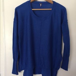Blue Side Split Pullover Sweater